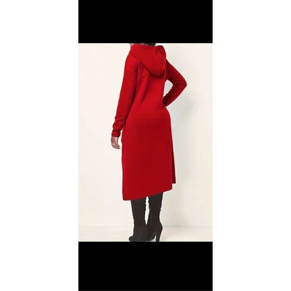 🔥Red High-low casual hoodie, long sleeve drawstring sweatshirt, size Lg/XL (14) - Picture 3 of 15